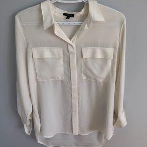 White Chiffon Blouse/Work Top w/ Pockets